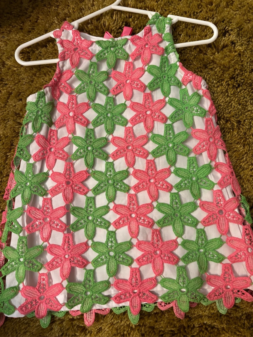 Mud Pie Baby Girl 9-12M Pink Green Floral Lace Dress Spring Easter
